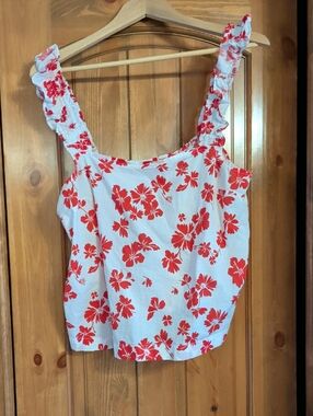J. Crew White Camisole with Red Floral Print